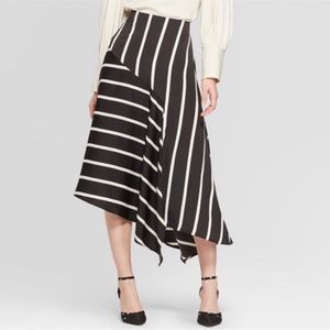 Who What Wear Striped Asymmetrical Midi Skirt